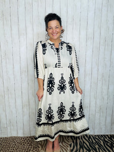 Tara Cream & Black Abstract Print Dress – The King's Daughter Boutique