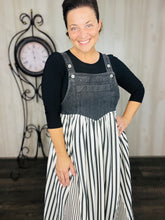 Striped Overall Dress- Black & White