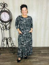 Misty Black Newsprint Button Dress