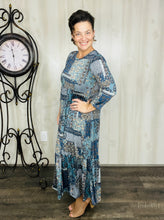 Tonya Tiered Dress- Navy Patchwork