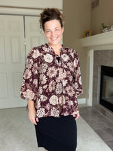 Burgundy & Floral Chrysanthemum Fashion Top