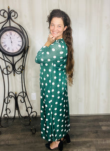 Cute & Comfy Polkadot Dress- Green