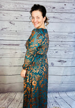 Teal & Floral Burnout Velvet Dress