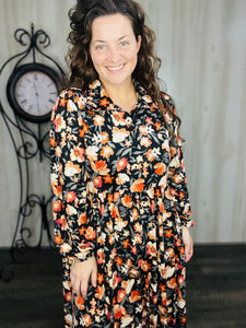 Kaylee Collared Black & Floral Dress
