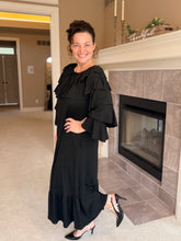 Kayla Ruffle Sleeves Dress-Black