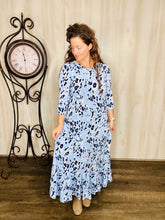 Misty Ruffle & Button Dress- Blue Leopard