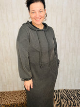 Cozy On Up Ribbed Lounge Dress- Charcoal Black