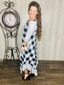 Michella White Buffalo Plaid with Silver Shimmer Sleeves Dress