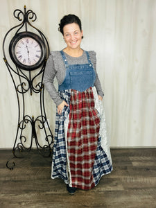 Patchwork & Lace Print Overall/Jumper Dress