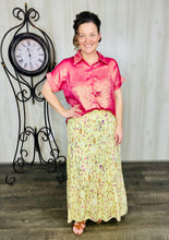 Metallic Short Sleeve Buttons Shirt-Pink or Rose Red