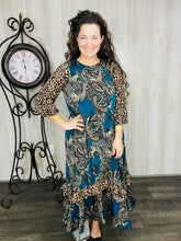 Michella High Low Dress-Teal & Animal Print