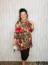 Cynthia Ruffle High Low Tunic-Leopard Print Patchwork, Green & Floral