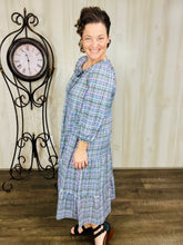 Cassie Marie Tiered Boho Style Dress-Purple & Ivory Plaid