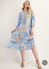 Trish Bow Front Dress- Blue Patchwork