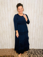 Misty Ruffle Tiered Dress-Navy