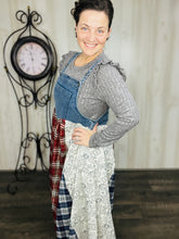 Patchwork & Lace Print Overall/Jumper Dress