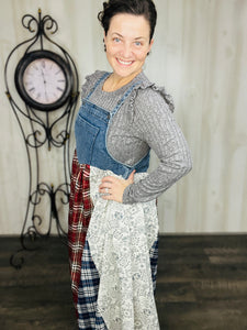 Patchwork & Lace Print Overall/Jumper Dress