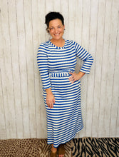 Ribbed Lounge Dress- Blue Striped