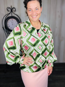 "The Lovely" Blouse- Green or Blue Multi