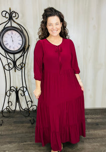 Cassie Tiered Boho Style Dress-Burgundy