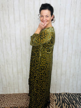 Kayla Ruffled Burnout Velvet Dress-Olive Leopard