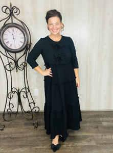 Tonya & Bows Textured Dress- Black