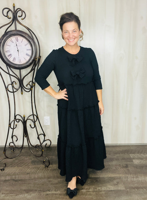 Tonya & Bows Textured Dress- Black