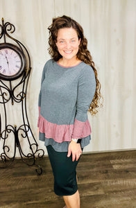 Charcoal & Red Ruffle Tiered Top