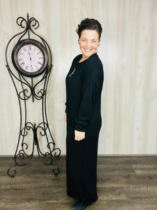 Sophia Sweatshirt Dress-Black Ribbed