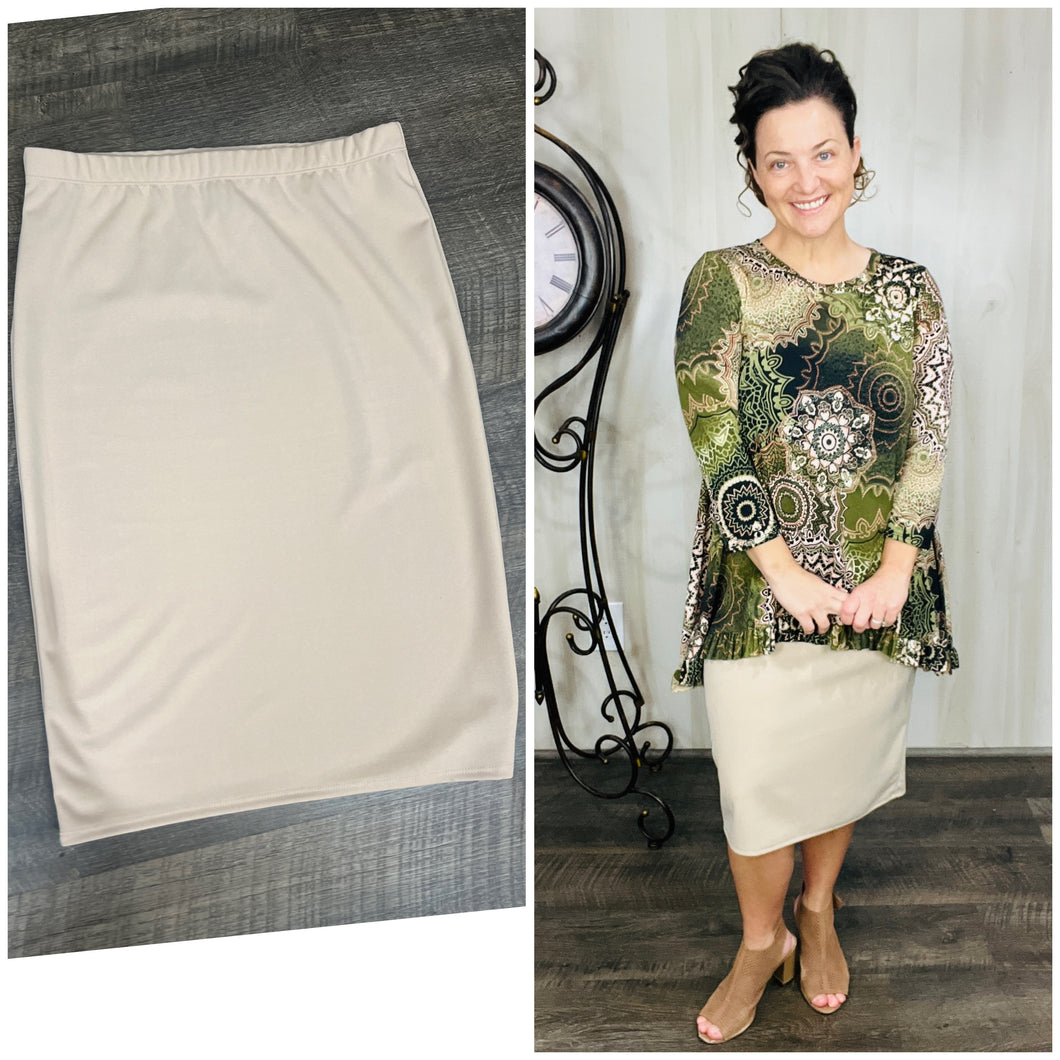 Miss Amy Thicker Fabric Pencil Skirt- (Regular & Plus) -Stone (27
