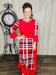 Kelly Midi Dress- Red Christmas Plaid