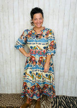 Larissa Blue Border Print Mix Dress