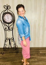 Miss Amy Thicker Fabric Pencil Skirt- (Regular & Plus) Mauve (27"-29" Length)
