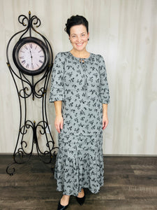 Rena Charcoal & Ditsy Floral Print Dress