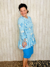 Jenny Ruffle High Low Tunic-Blue Floral