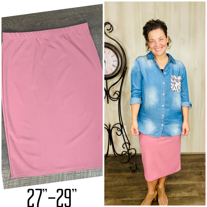 Miss Amy Thicker Fabric Pencil Skirt- (Regular & Plus) Mauve (27