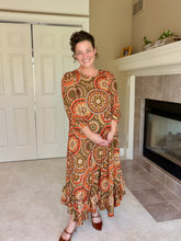 Harvest Season Rust Geometric & Ruffle Dress
