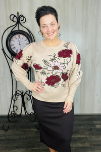 Julia Fashion Sweater- Burgundy Floral