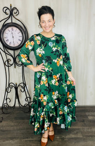 Michella High Low Dress-Green Floral