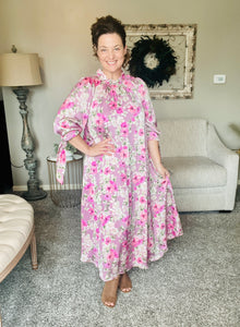 Power On The Day Dress- Satin Pink Floral