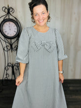 Mandy Pinstripe & Bow Dress- Charcoal