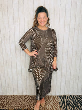 Samantha Ruffle High Low Tunic-Brown Dot & Abstract