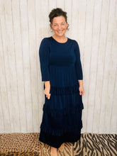 Misty Ruffle Tiered Dress-Navy