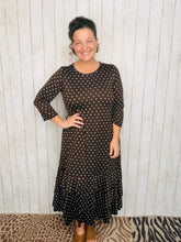 Brown & Blue Polkadot Dreams Ruffle Hem Dress