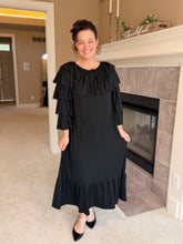 Kayla Ruffle Sleeves Dress-Black