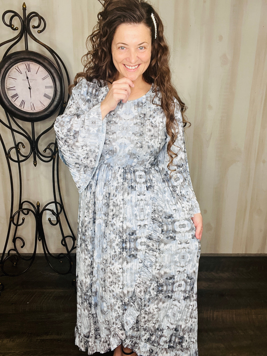 The Elegance Dress- Blue Mixed Print