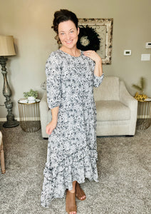 Michella High Low Dress-Black & White Paisley