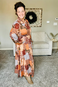 Kaylee Collared Fall Patchwork Dress