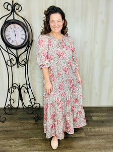 Cassie Tiered Boho Style Dress: Mauve & Leopard