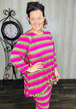 Samantha Ruffle High-Low Tunic- Hot Pink & Green Bodre